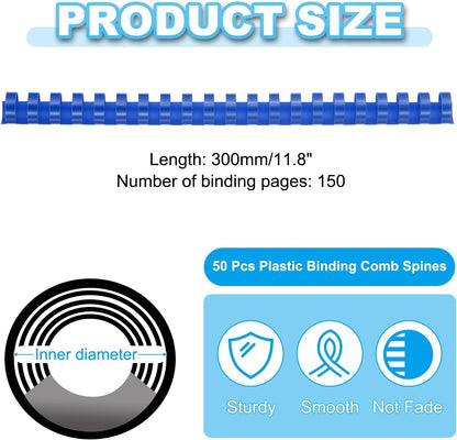PATIKIL 20mm (3/4") Plastic Binding Combs, 50 Pcs 21 Rings Comb Binding Spines 150 Sheet Capacity Letter Size for Binding Paper Sheets Notebook Calendar Picture Album, Blue