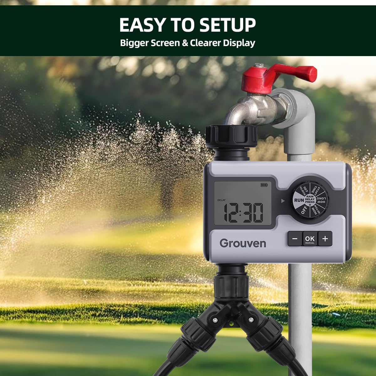 Drip Irrigation System with Water Timer Quick-Connect Automatic Irrigation Kit with 1/2 inch Hose 1/4 inch Distribution Tubing and Accessories DIY Garden Misting System for Yard, Lawn, Patio