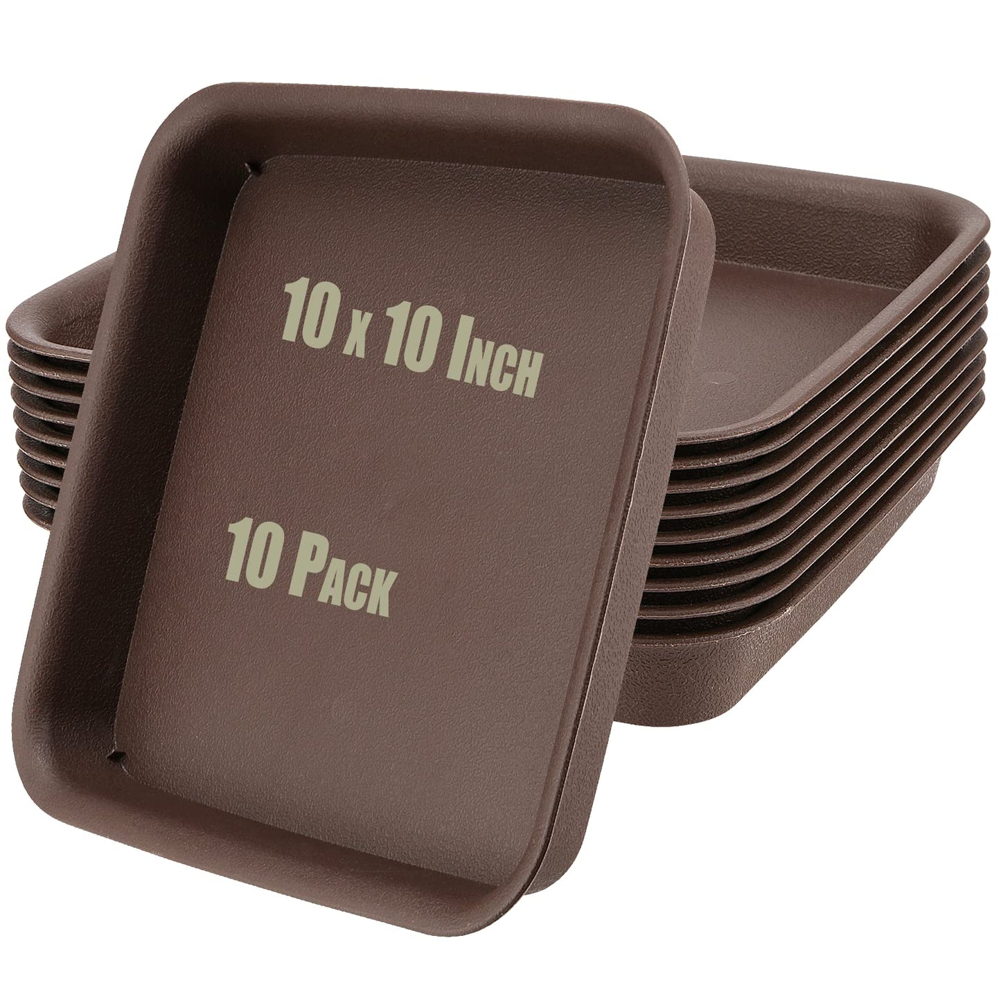 HOIGON 10 Pack 10 x 10 Inch Square Plant Saucer, Plastic Plant Saucer Drip Trays for Outdoor and Indoor Plant Pots, 1.5 Inch Deep, Dark Brown