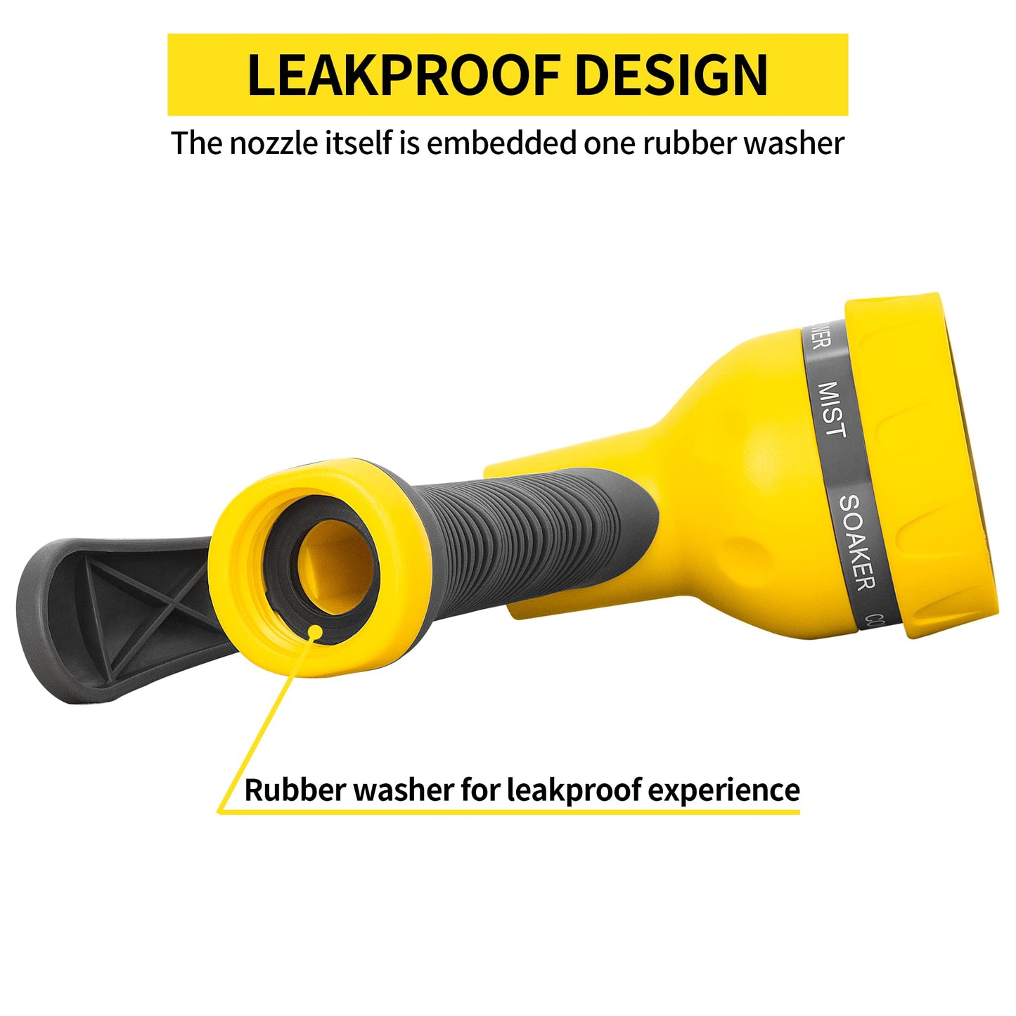 AUTOMAN-Garden-Hose-Nozzle,ABS Water Spray Nozzle with Heavy Duty 7 Adjustable Watering Patterns,Slip Resistant for Watering Plants,Lawn& Garden,Washing Cars,Cleaning,Showering Pets - Yellow