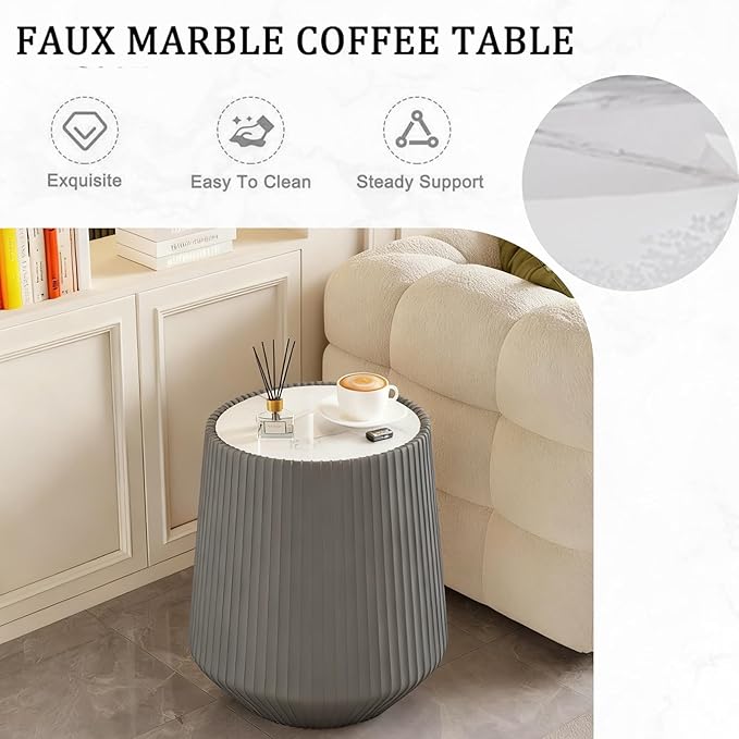 19.68" Round Marble End Table, Modern Cup Shaped Side Table