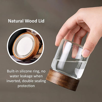 18 oz/550 ml Clear Glass Storage Canister with Airtight Wooden Lid, Small Overnight Oats Containers, Cute Decorative Salad Jar for Snacks Yogurt Spice Sugar Cereal Fruit Coffee Tea