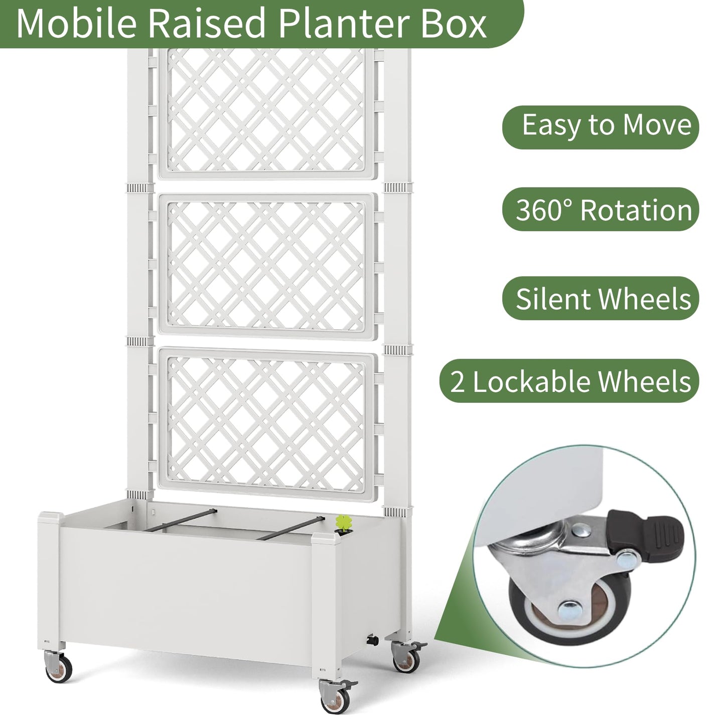 Miory 60" Raised Garden Bed with Trellis & Wheels, Vertical Gardening Planter Box with Water Level Indicator and Drainage System for Garden Outdoor Patio Balcony