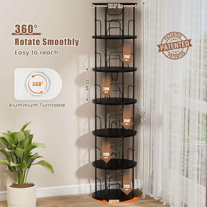 ALLSTAND 6 Tier Rotating Bookshelf, 360 ° Display Stackable Spinning Bookshelf