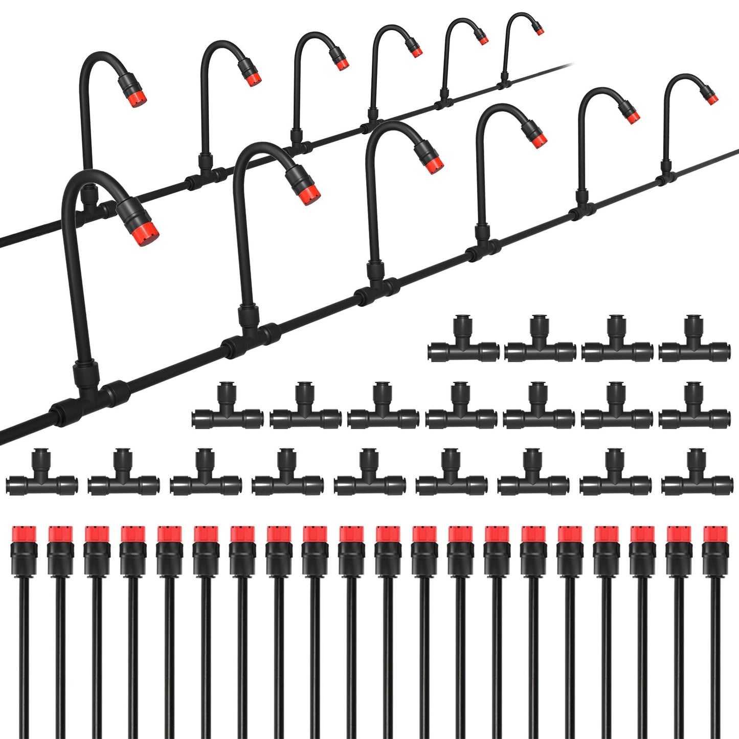 MIXC 20pcs 360° Adjustable Drip Irrigation Stream Emitters for 1/4" Drip Irrigation Tubing, Only 20pcs Push-to-Connect Drip Emitters and Quick-Connect Three-Way Tubing Fittings