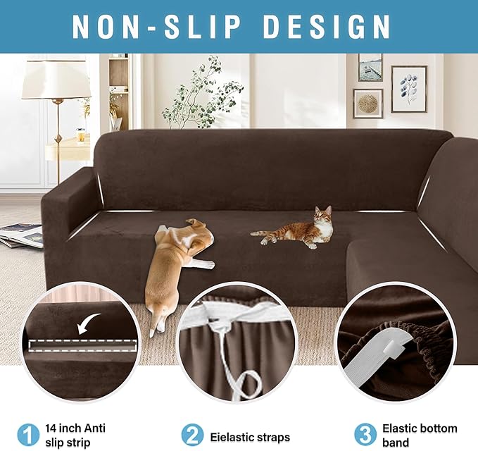 HDCAXKJ Corner Sectional Couch Covers Velvet Stretch L Shape Sofa Cover Soft