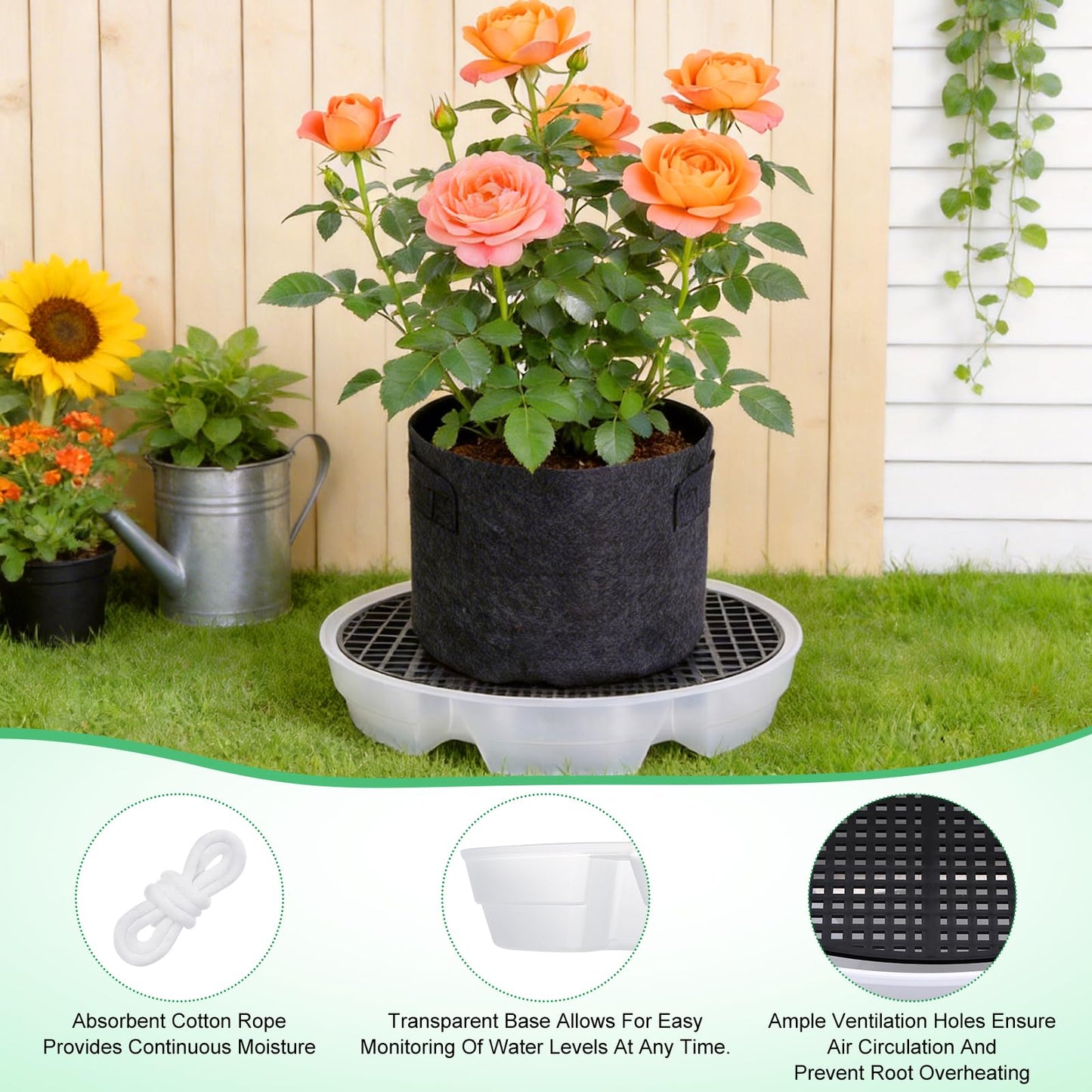 Yimomoyi 4 Pack Self-Watering Fabric Pot Base - Auto-Irrigation System Plant Saucer, Auto Watering Plant Water Tray Self Watering System for Indoor Greenhouse Grow Tent Garden