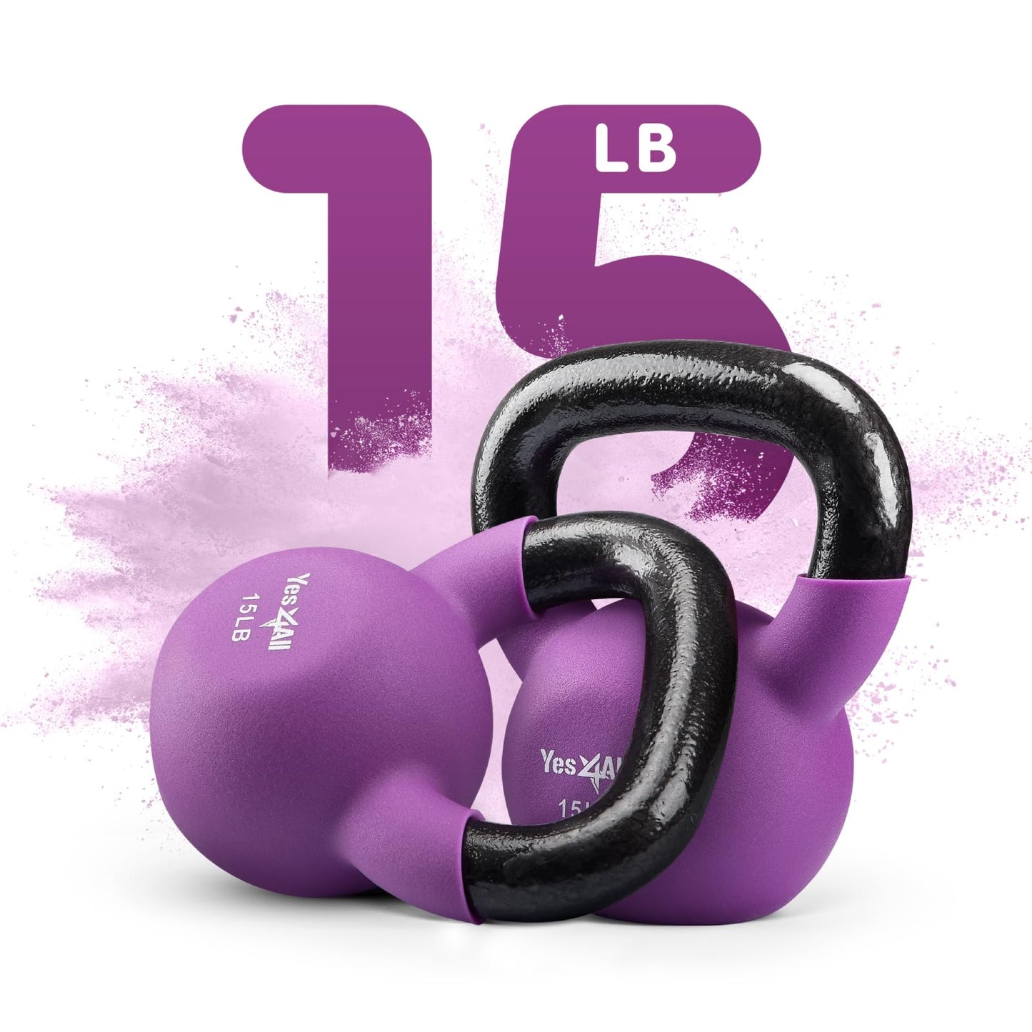 Yes4All Kettlebell, 5-65 LB Neoprene Coated Cast Iron Kettlebells, Wide Grip Handle & Flat Bottom for Swings, Squats, Deadlifts, Push Ups & Full Body Training at Home Gym - Single & Set