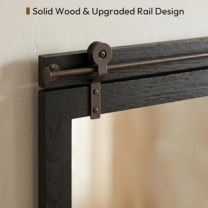 27"x49" Large Black Barn Door Mirror, Solid Wood Framed Accent Wall Mirror