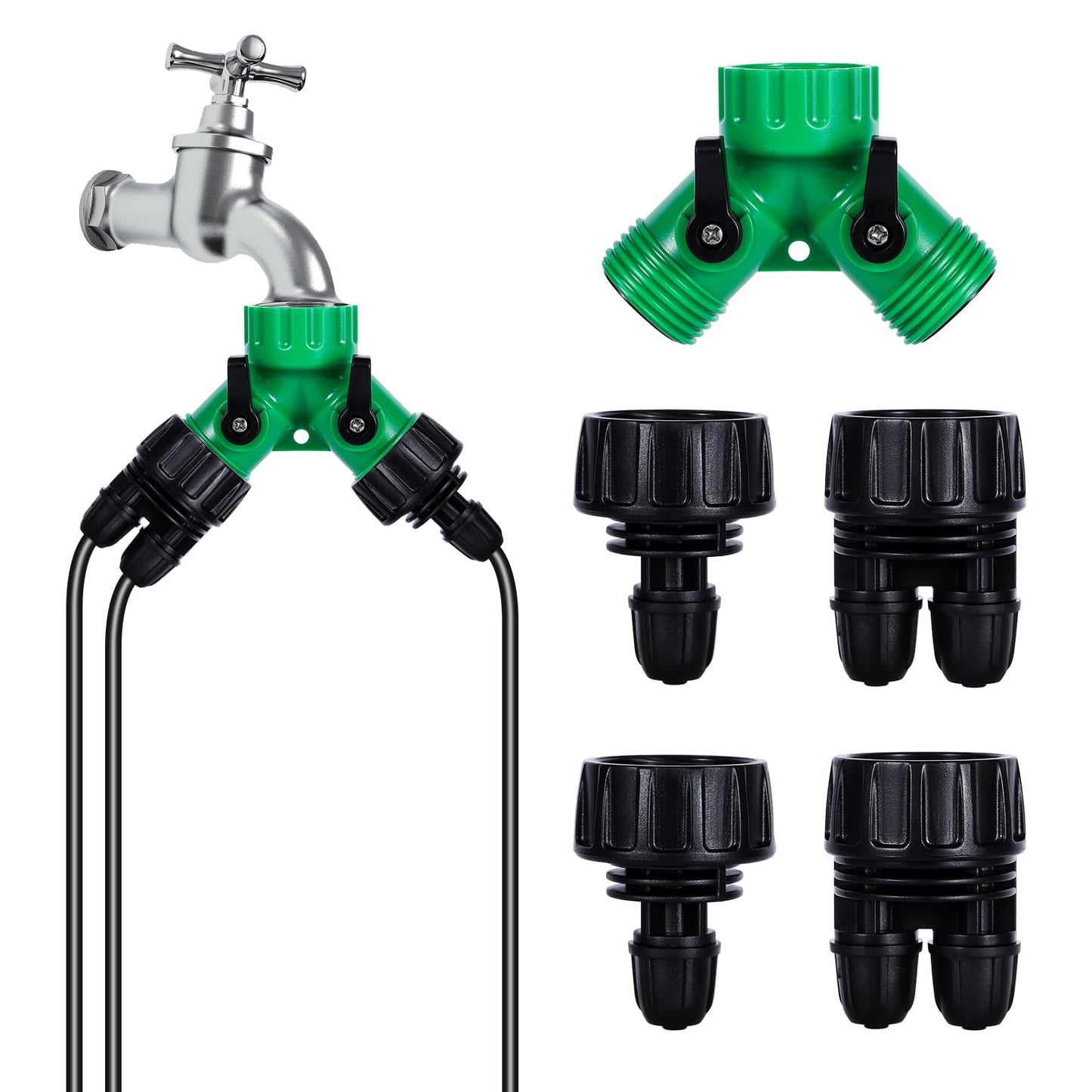 5 Pcs Hose Adapter Kit, Y Water Splitter 1-Way/2-Way Convert 3/4 Inch Female GHT to 1/4 Inch Irrigation Tubing Connectors, Garden Faucet Connectors for Irrigation Misting System