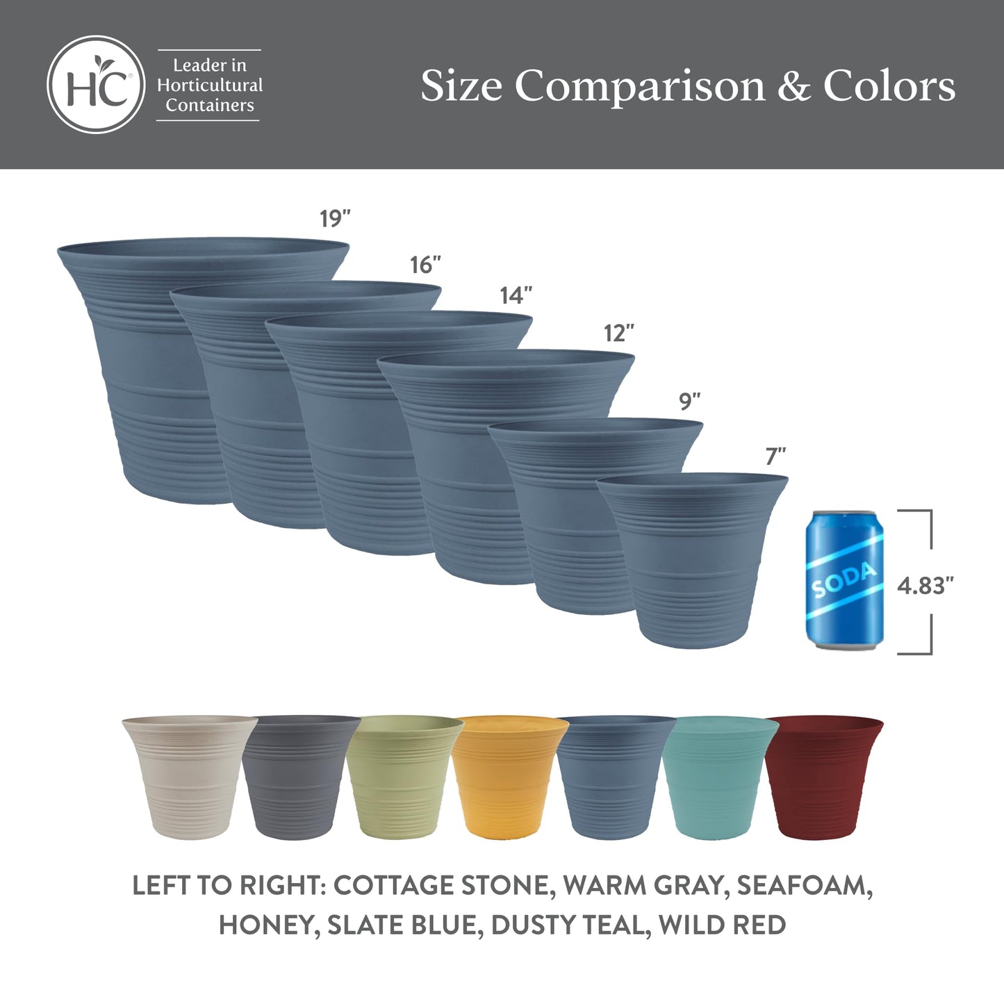 The HC Companies 7 Inch Sedona Round Self Watering Planter Pots, Lightweight UV-Resistant Plastic Indoor & Outdoor Planters, 4-Pack Flower Pots for Garden & Home Decor, Dusty Teal