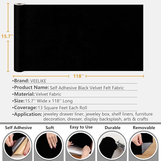 VEELIKE 15.7''x118'' Self Adhesive Velvet Flock Contact Paper Liner
