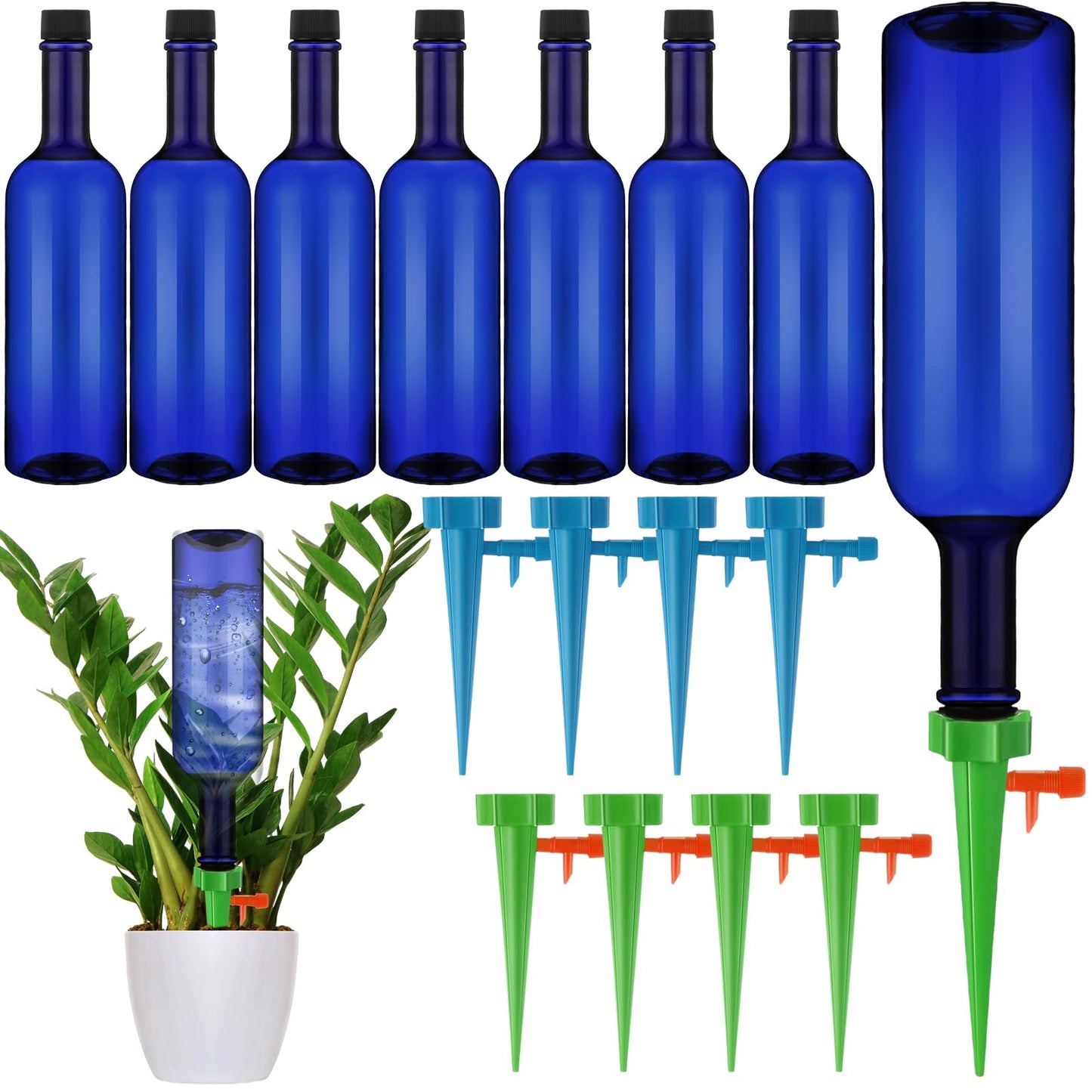 SiliFine Plant Watering Devices with Self Watering Spikes and 26 oz Plastic Bottles Plant Waterer Devices with Adjustable Control Valve Switch Indoor Outdoor