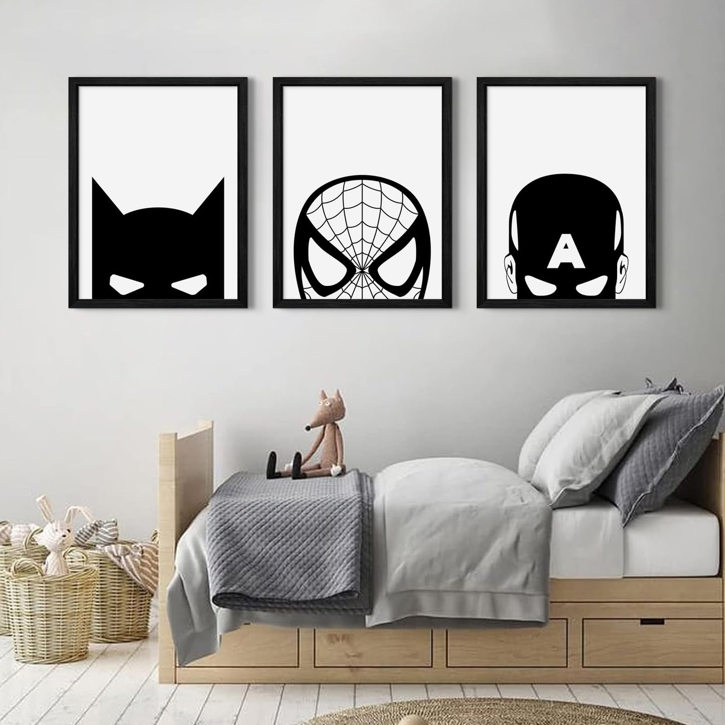 Spiderman Canvas Wall Art Decor Black And White Nursery Wall Art Posters Boys Room Prints Spiderman Posters Pictures Kids Boys Wall Decor Painting for Bedroom Bathroom 12x16 Inch Black Framed Set of 3