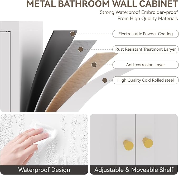 YAUWOH Metal Bathroom Storage Cabinet, Metal Storage Cabinet
