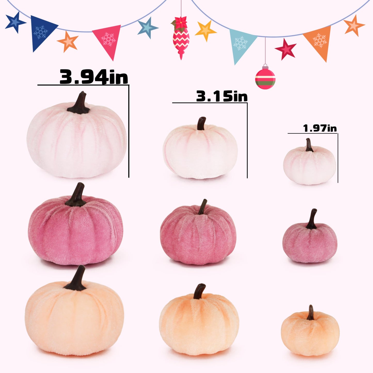 FAFVBING 12 Faux Flocked Pumpkins, Perfect for Fall Harvest, Halloween, or Thanksgiving Table Centerpieces(12, Rose red, Purple, and Pink)