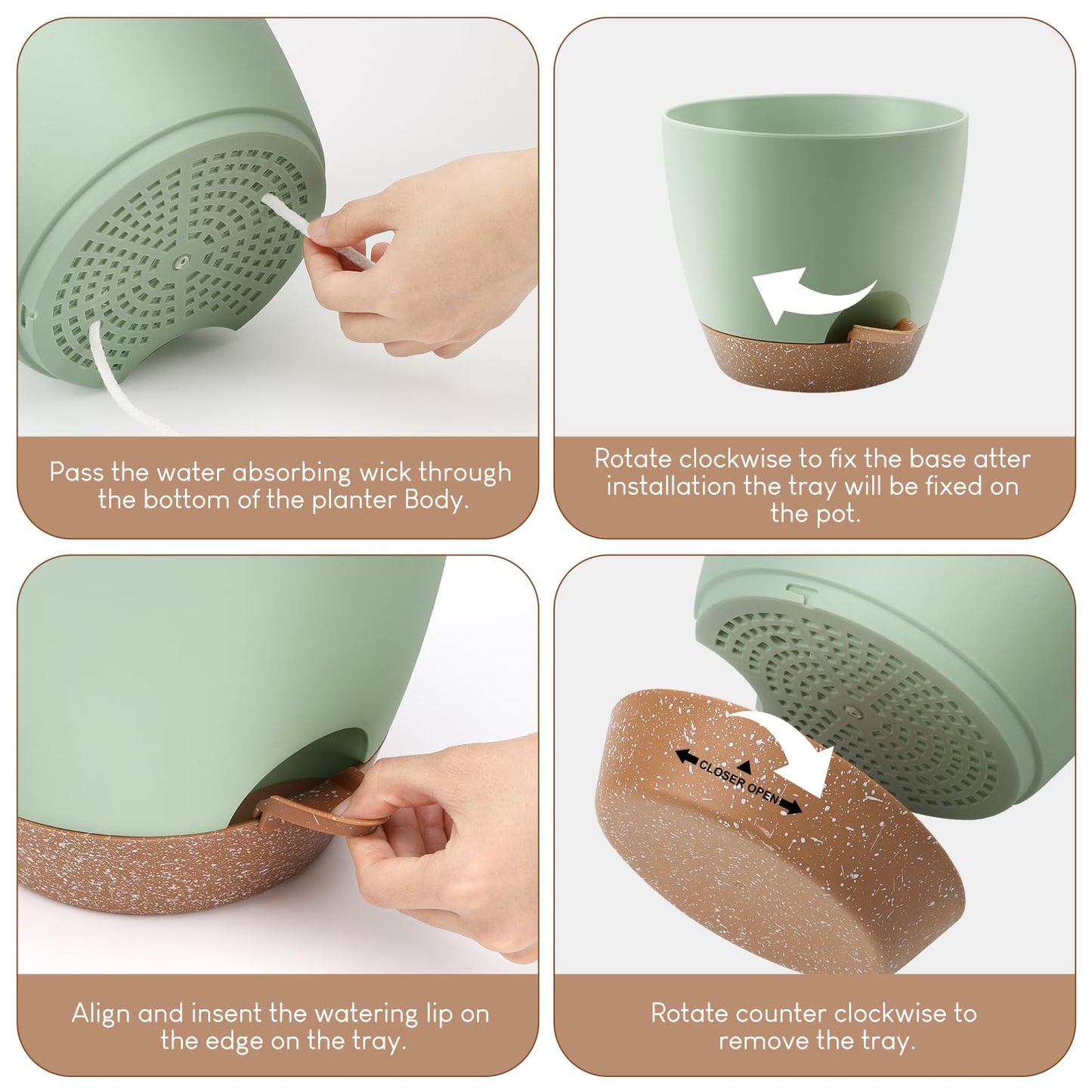 YNNICO Plant Pots 10/9/8/7.5/7 inch, Self Watering Planters with Drainage Holes & Saucers for Indoor and Outdoor Plants (Green)