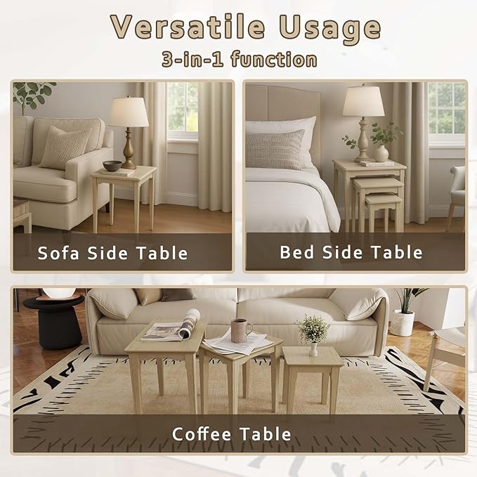 Kmax Nesting Tables Set of 3, Small Sofa Side Table Rustic Stacking End Table