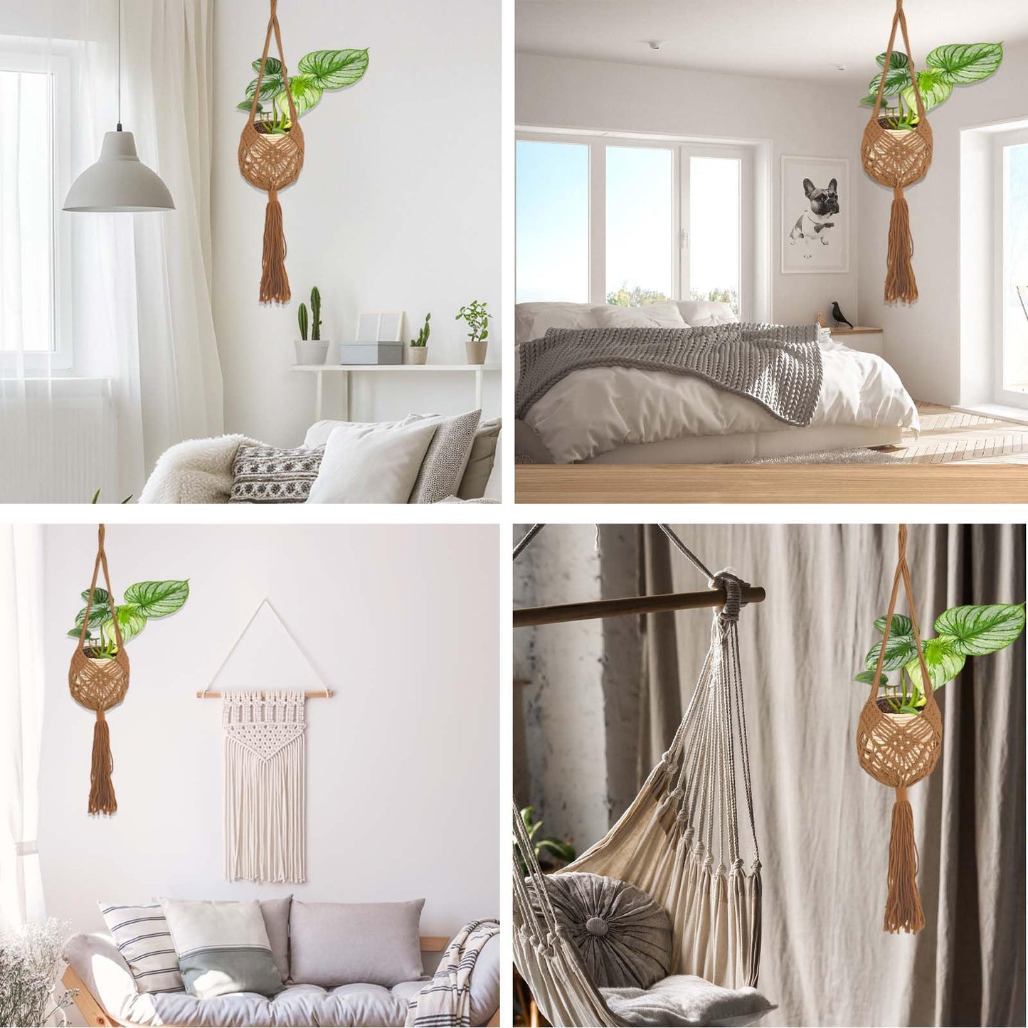 2 Pack 90CM (35inch) Extra Long Macrame Plant Hangers, up to 8 inch Pot Hanging Planter with Patterns, Premium Cotton Rope Crochet Boho Hanging Planter Basket for Indoor & Outdoor Plants (Brown)