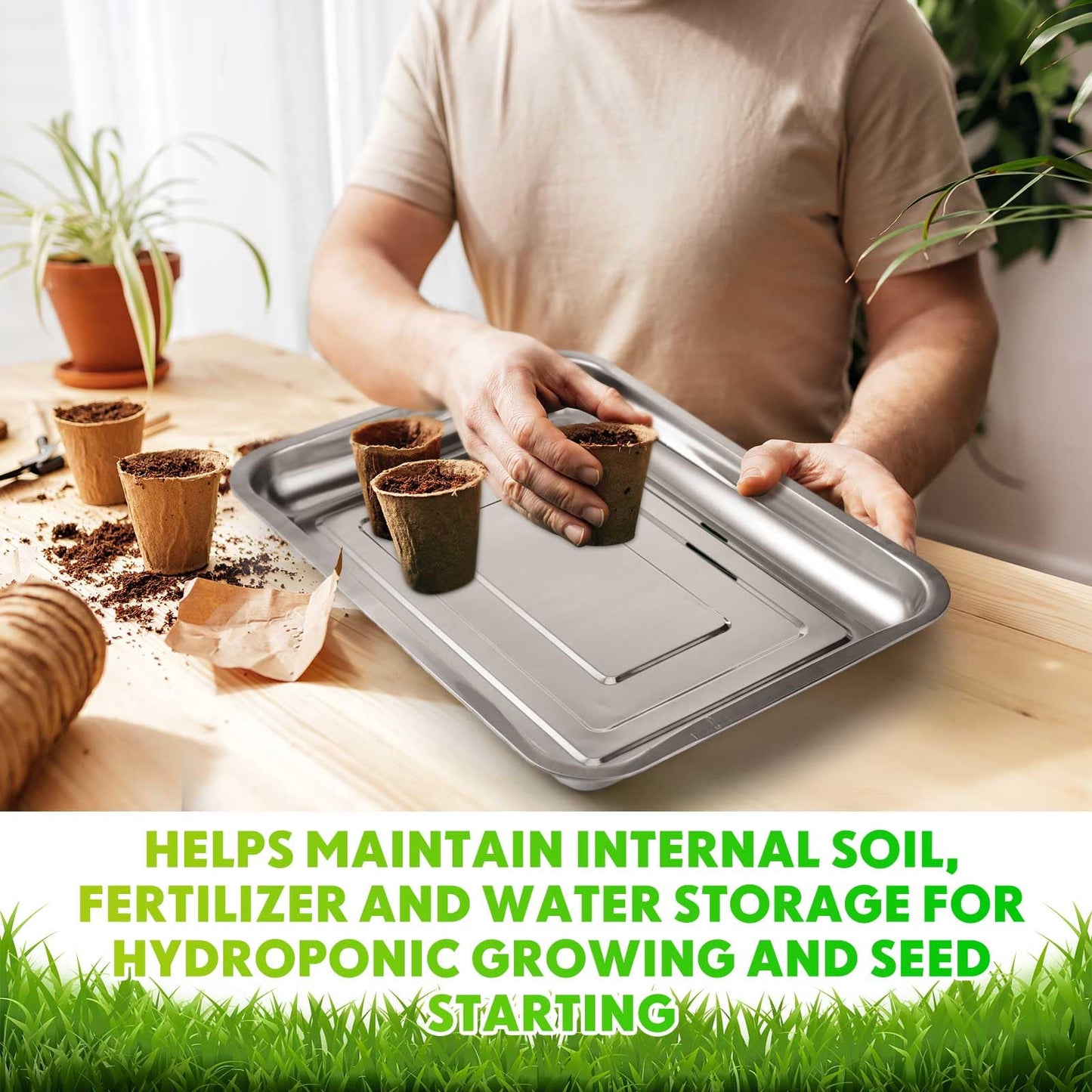 FillTouch 10 Pcs Stainless Steel Seed Starter Tray, Stainless Metal Garden Trays, Nursery Seedling Pots for Collection Transplantation & Propagation Flats, No Drain Holes(10.6 x 7.9 x 1.4 Inch)