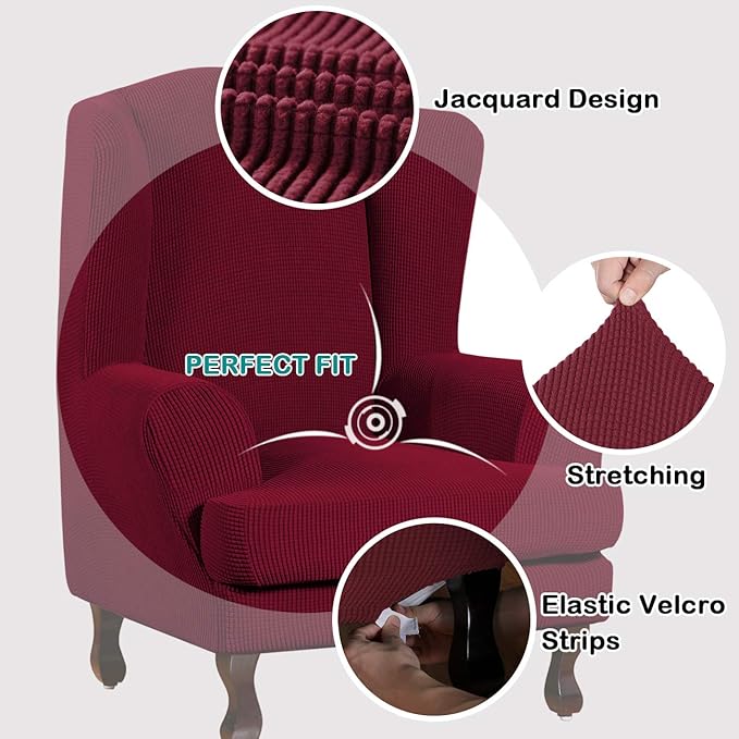 Turquoize Wingback Chair Covers 2 Piece Wing Chair Slipcover Stretch Slipcovers