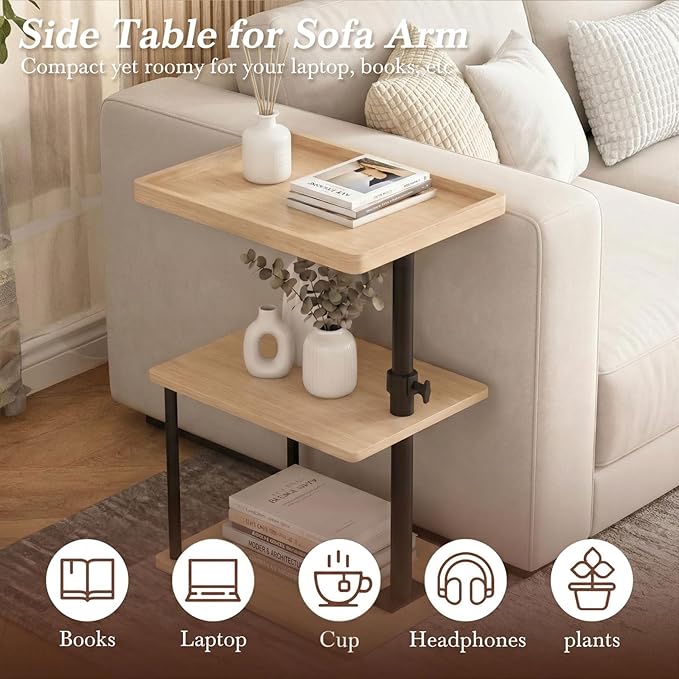 Faesun C Table End Table Adjustable Height, 360°Swivel TV Tray Table