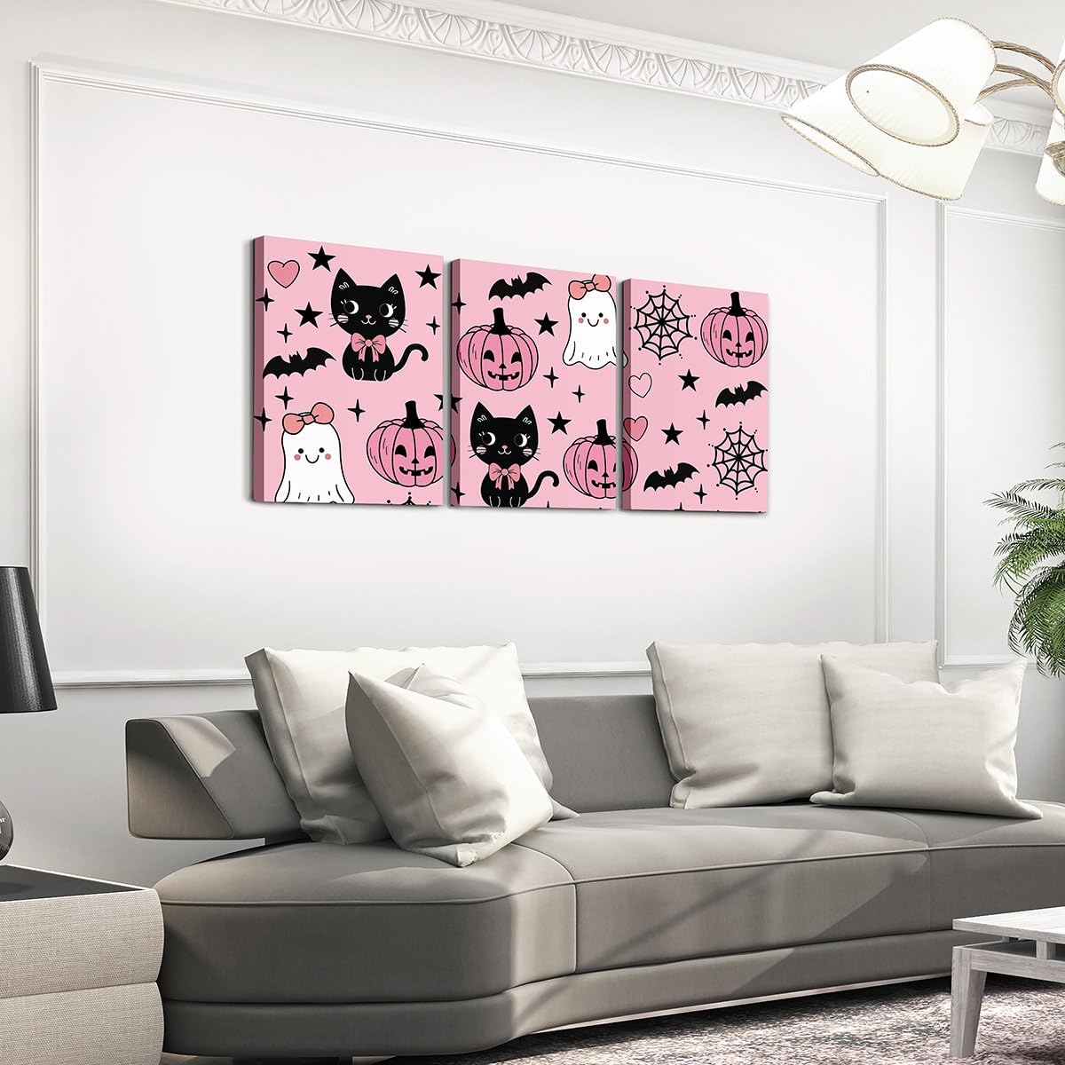 jejeloiu Halloween Decor Kids Canvas Wall Art for Living Room Bedroom Cartoon Ghost Picture Wall Decor for Bathroom Black Cat Boys Girls Artwork Posters Pumpkins Painting 12"x16"x 3Pcs