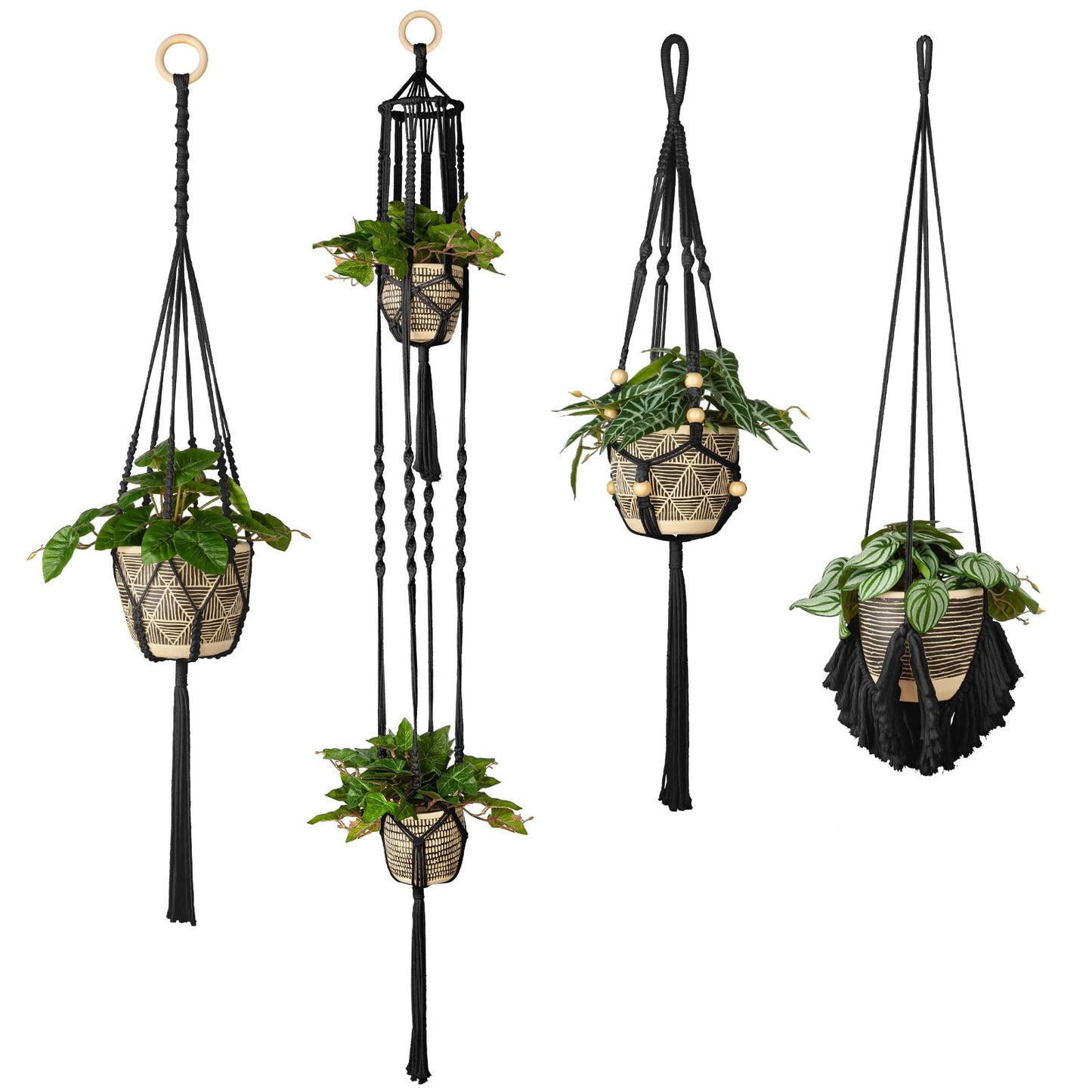 ANROYE Macrame Plant Hanger for Indoor Set of 4, Bohemian Hanging Planter with Tassels for Flower Pot, Boho Decorative Houseplant Rope Holder for Home Decor Bedroom Window Farmhouse