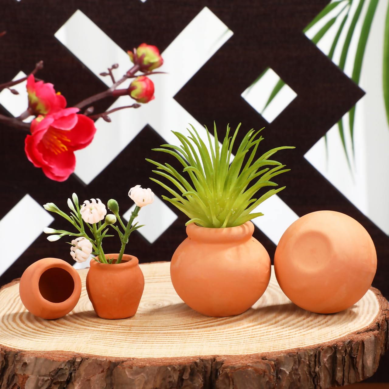 Mipcase 4pcs Mini Terracotta Succulent Pots Cute Nursery Containers for Indoor Plants Small Flower Breeding Pots Drainage Decorative Garden Planters for Home Office