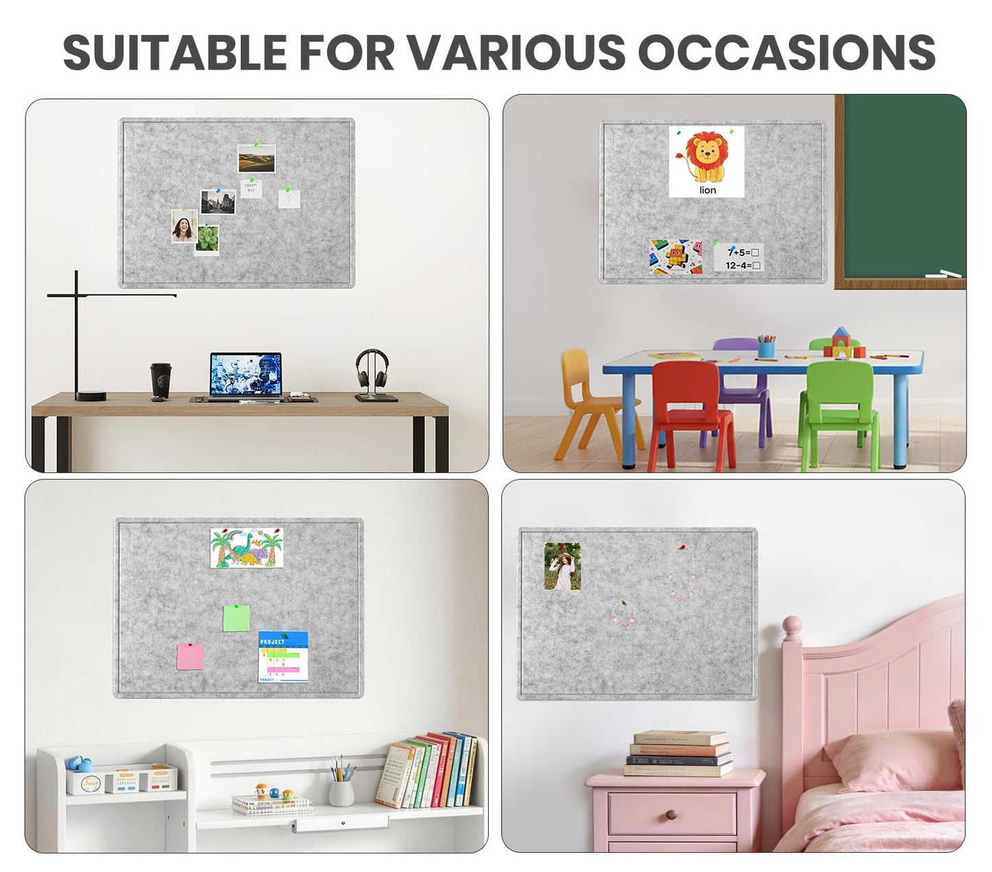 Large Bulletin Board - 48 X 36 inches Decorative Felt Pin Board - 4' x 3' Cork Board Alternative for Wall - Foldable Photo Board Self-Adhesive Vision Board Prayer Board with 30 Pushpins - Silver Gray