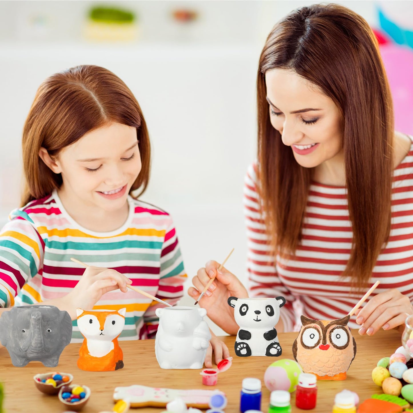 Sunnychicc 12 Sets Christmas DIY Ceramic Animal Succulent Pots Figurines Unpainted Ceramic Bisque Paintable Animal Flowerpots with Drainage Hole Ready to Paint for Kids Classroom Craft Project