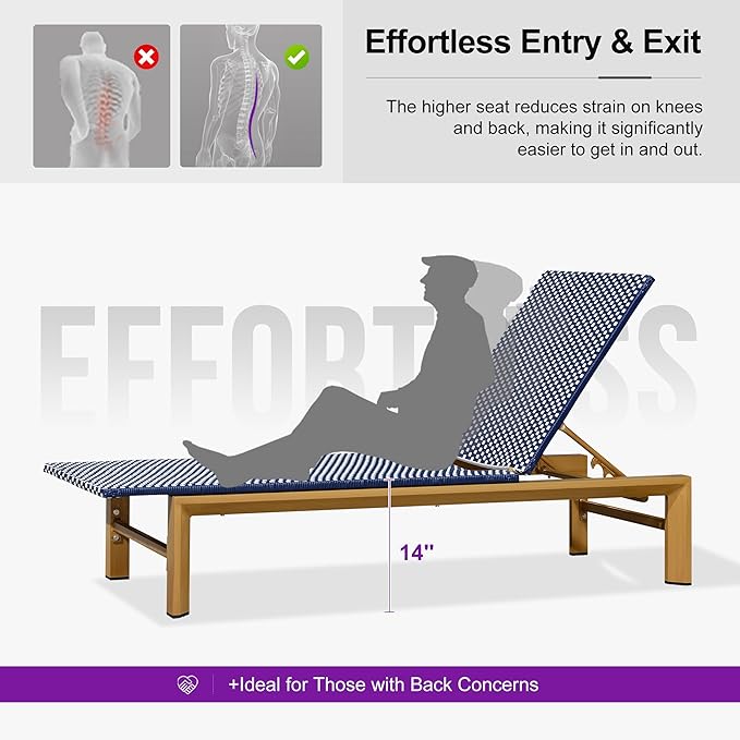 PURPLE LEAF Extra Wide Patio Chaise Lounge Set of 2 Outdoor Lounger French PE