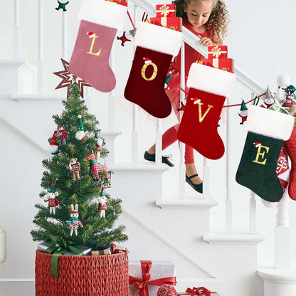Eoocan 20 Inches Monogram Christmas Stockings Wine Red Velvet with White Super Soft Plush Cuff Embroidered Xmas Stockings Classic Personalized Stocking Decorations for Family Holiday Season Decor(Dad)