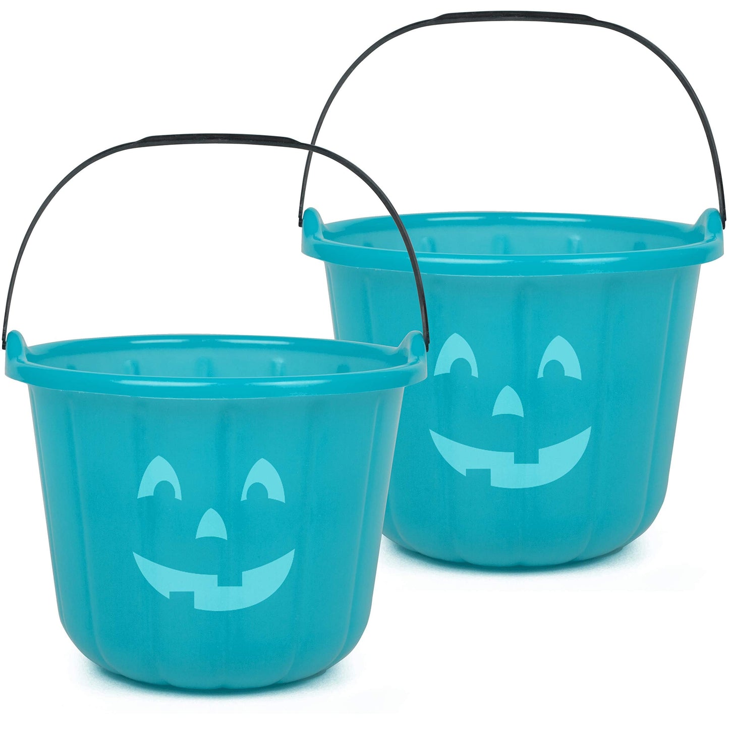 Teal Pumpkin Halloween Trick or Treat Bucket 8.5 in (2 Pack)-Official Teal Pumpkin Project Allergy-Friendly Candy Pail Accessory and Party Decoration Supplies, Haunted House Plastic Bowl w Handle