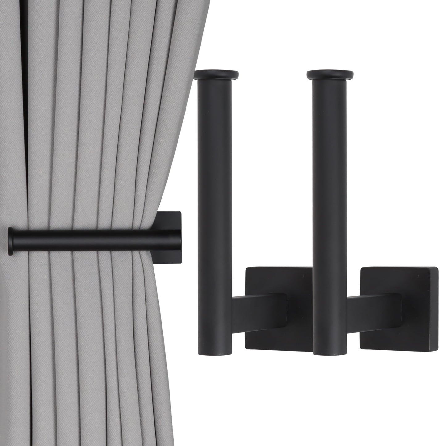 Groleca Curtain Holdbacks 2 Pack Metal Curtain Tiebacks Modern Curtain Hooks for Wall Curtain Ties Curtain Pull Backs for Thin or Thick Curtain (2, Black)