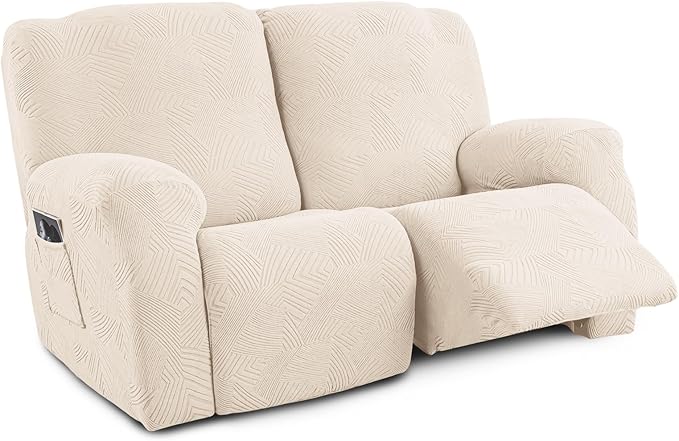Recliner Loveseat Covers, 4-Piece Stretch Geometric Strokes Jacquard Reclining
