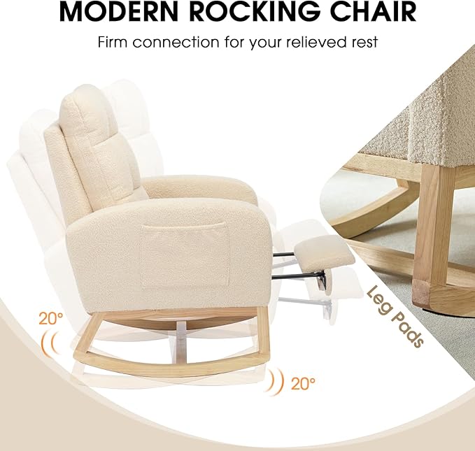 NIOIIKIT Modern Nursery Rocking Chair, Teddy Upholstered Rocking Chair