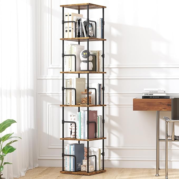 5-Tier Rotating Bookshelf, Freestanding Corner Bookshelf, 360° Spinning