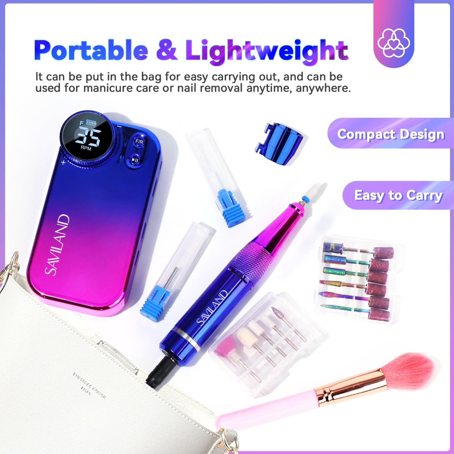 SAVILAND Electric Nail Drill Professional: 40000RPM Upgrad Nail Drill Kit 2025 Beautiful Gradient Sunset Color Scheme Nail D rill Machine Portable Nail File & Buffers Salon Use Manicure Pedicure