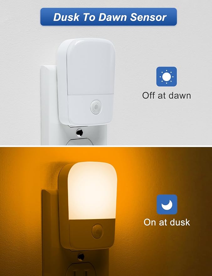 Amber Night Lights Plug into Wall, 2 Pack LED Bedroom Night Light with Dusk to Dawn Sensor, Brightness Adjustable, Plug in Night-Lights Suitable for Nursery, Kids Room, Bathroom
