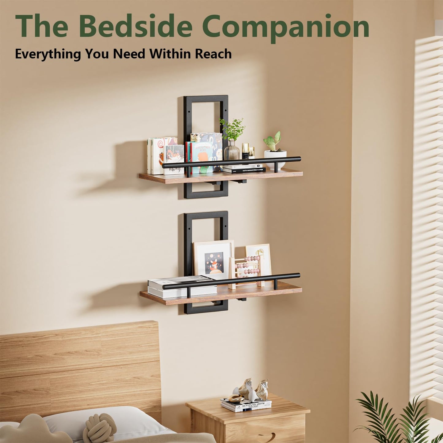 Sbosbo Floating Shelves for Wall, Plant Shelf Indoor, Wall Planters for Indoor Floating Plant Shelves for Bedroom, Living Room, Kitchen, Office, Bathroom Decor (2 Pack) (Black 02, 2)