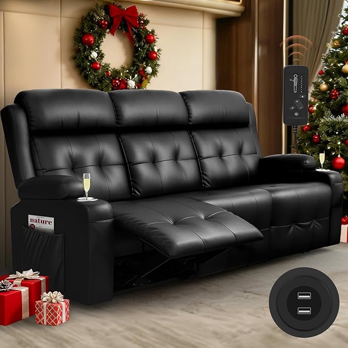 RV Loveseat Recliner Sofa, 3 Seater Massage Wall Hugger Reclining Couch
