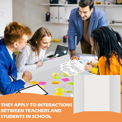8 Pack 36"x48" Large Trifold Poster Display Board with Headers,White Foldable Presentation Paper Board with 8 Science Subtitles and 64 Self-Adhesive for School Science Business Project Display