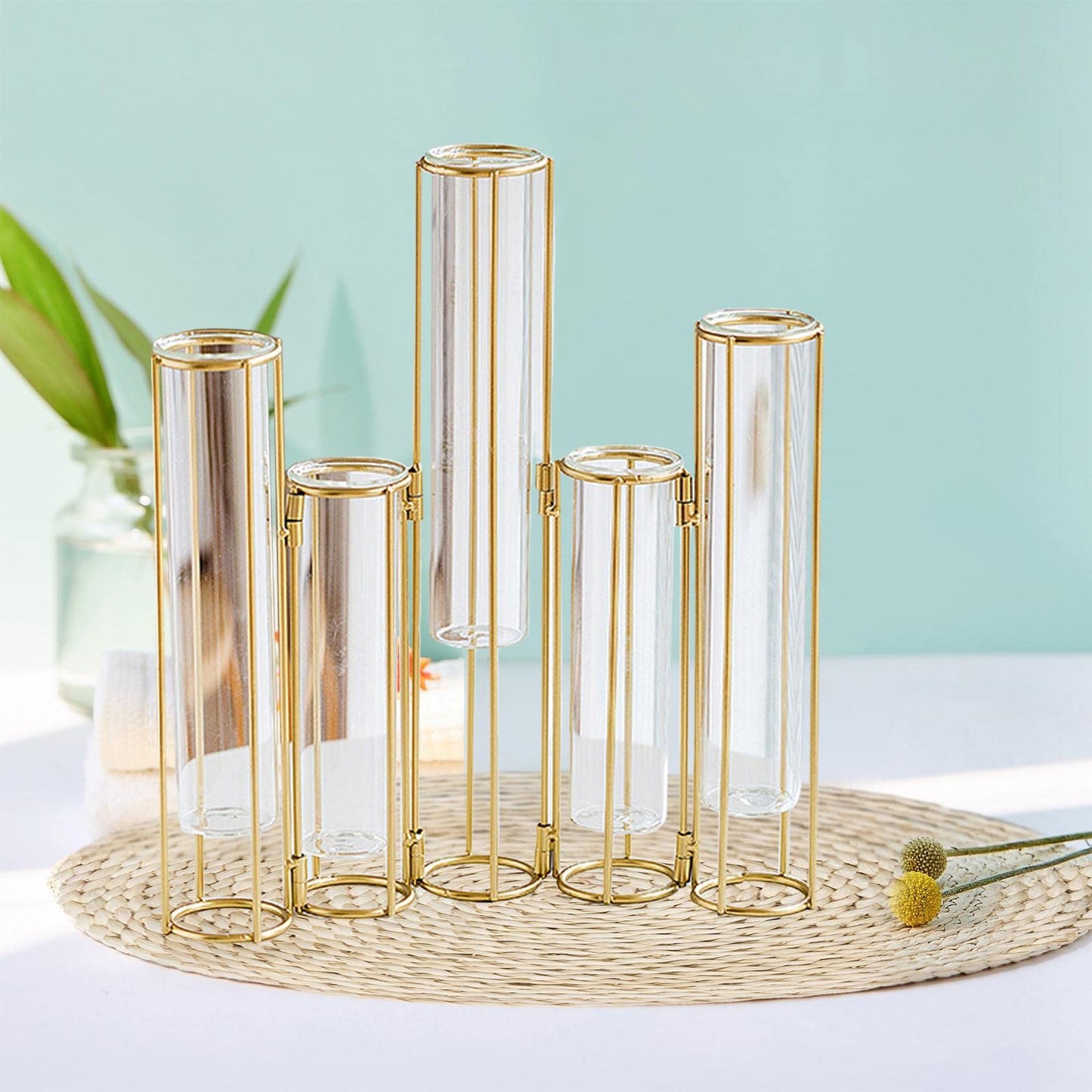 Bothyi Hinged Flower Vase, Test Tube Vase Set with Stand, Hinged Plant Vases Glass Vase, for Home Table Centerpiece