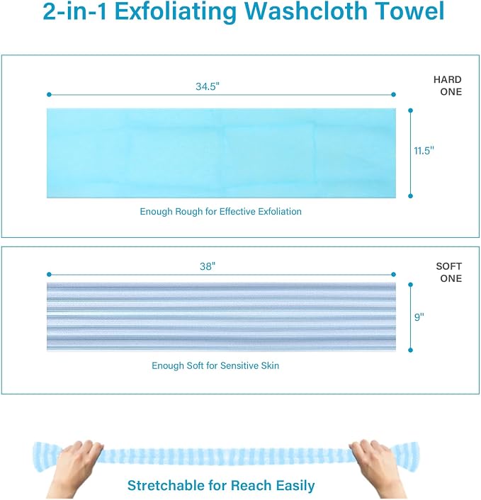 Yiclick 2pcs Back Scrubber for Shower Bath ，Exfoliating Body Scrubber, Body Exfoliator Loofah Luffa Sponge Net Rag Back Washer