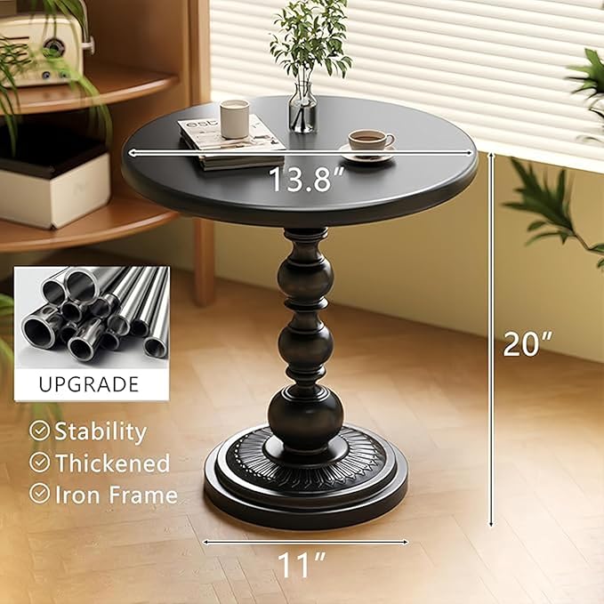 Funecy Metal Small End Table, Vintage Matte Black Round Side Table Nightstand
