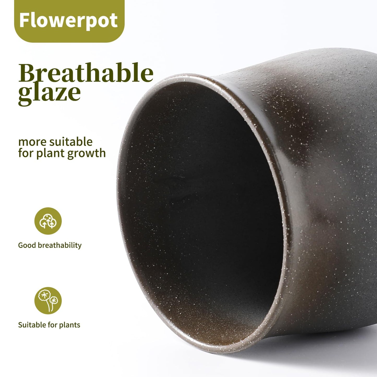 5.5 inch Ceramic Flower Pot, Indoor Outdoor Flower Planter, Grey and Black for Succulents, Cacti, Herbs, Suitable for Dried Plants and Fresh Plants