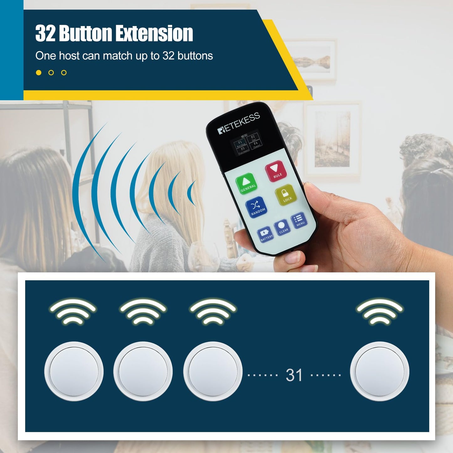 Retekess TM102 Trivia Buzzers,Jeopardy Buzzers,3 Working Modes,66ft,Physical Switches,Family Feud Game for Adults with 4 Rechargeable Buzzers