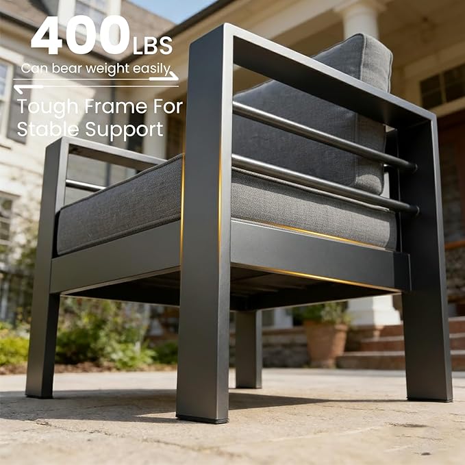 LayinSun Outdoor Aluminum Furniture Set, 4 Pieces Patio Sectional Conversation