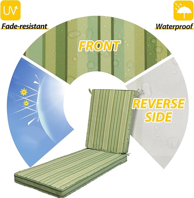 AAAAAcessories Outdoor Chaise Lounge Cushions, Fade-Resistant, Waterproof Patio